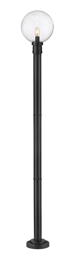 Z-Lite Laurent 599PHB-567P-BK 1-Light Black Aluminum Clear Seedy Glass Shade Outdoor Post Mounted Fixture