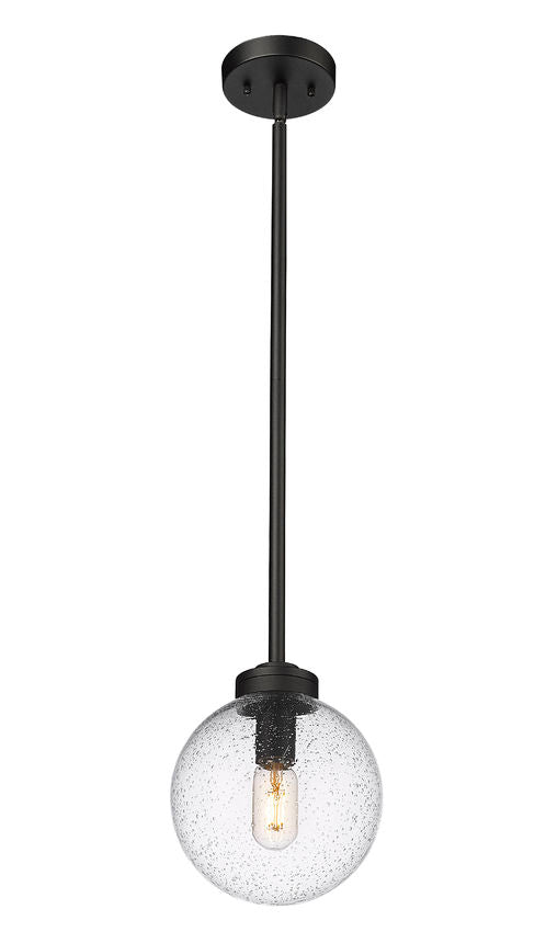 Z-Lite Laurent 8" 1-Light Black Aluminum Outdoor Pendant Light With Clear Seedy Glass Shade