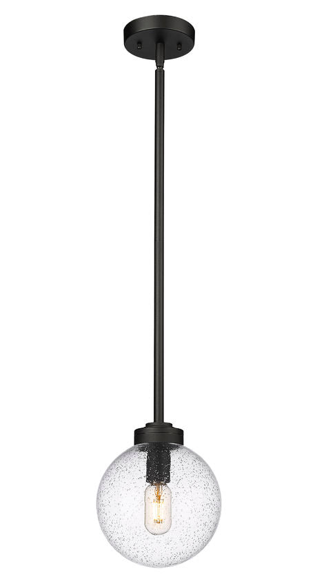 Z-Lite Laurent 8" 1-Light Black Aluminum Outdoor Pendant Light With Clear Seedy Glass Shade