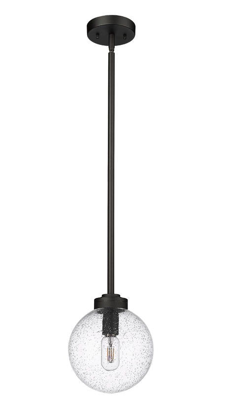 Z-Lite Laurent 8" 1-Light Black Aluminum Outdoor Pendant Light With Clear Seedy Glass Shade