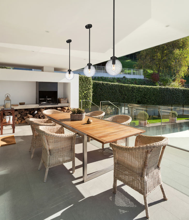 Z-Lite Laurent 8" 1-Light Black Aluminum Outdoor Pendant Light With Clear Seedy Glass Shade