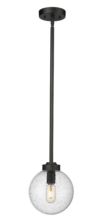 Z-Lite Laurent 8" 1-Light Black Aluminum Outdoor Pendant Light With Clear Seedy Glass Shade
