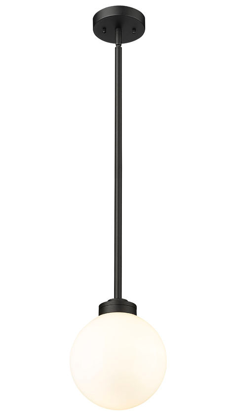 Z-Lite Laurent 8" 1-Light Black Aluminum Outdoor Pendant Light With Opal Glass Shade