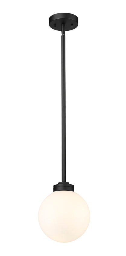 Z-Lite Laurent 8" 1-Light Black Aluminum Outdoor Pendant Light With Opal Glass Shade