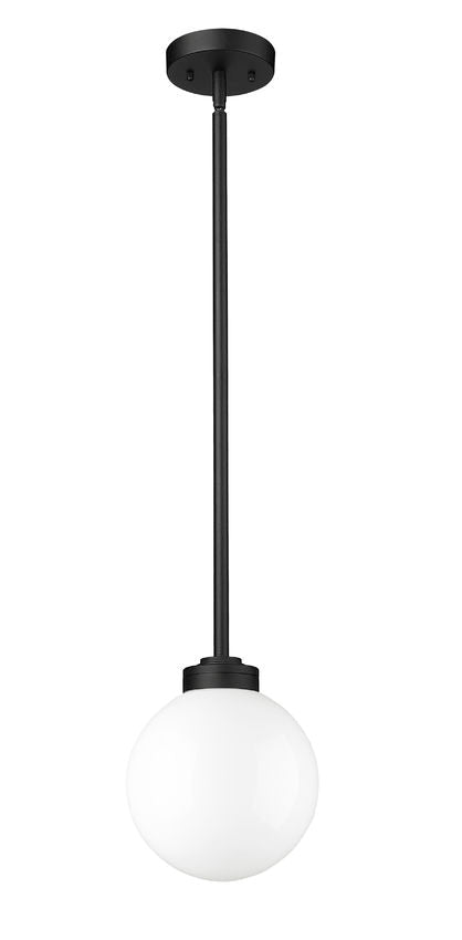 Z-Lite Laurent 8" 1-Light Black Aluminum Outdoor Pendant Light With Opal Glass Shade