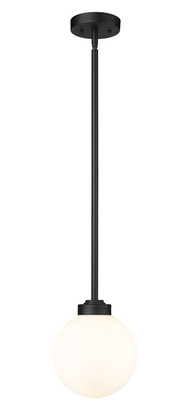 Z-Lite Laurent 8" 1-Light Black Aluminum Outdoor Pendant Light With Opal Glass Shade