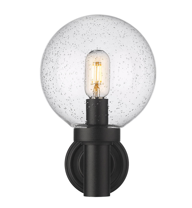 Z-Lite Laurent 8" 1-Light Black Aluminum Outdoor Wall Sconce With Clear Seedy Glass Shade