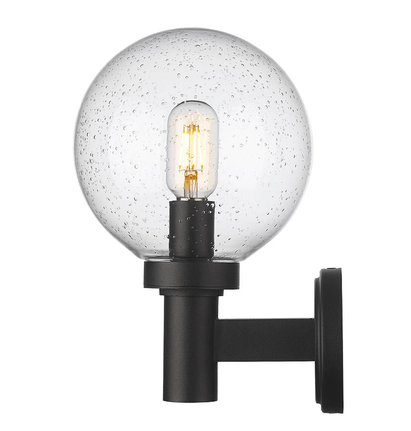 Z-Lite Laurent 8" 1-Light Black Aluminum Outdoor Wall Sconce With Clear Seedy Glass Shade