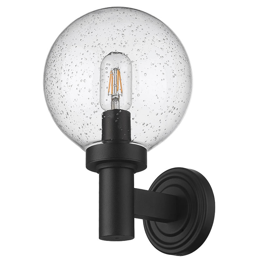 Z-Lite Laurent 8" 1-Light Black Aluminum Outdoor Wall Sconce With Clear Seedy Glass Shade