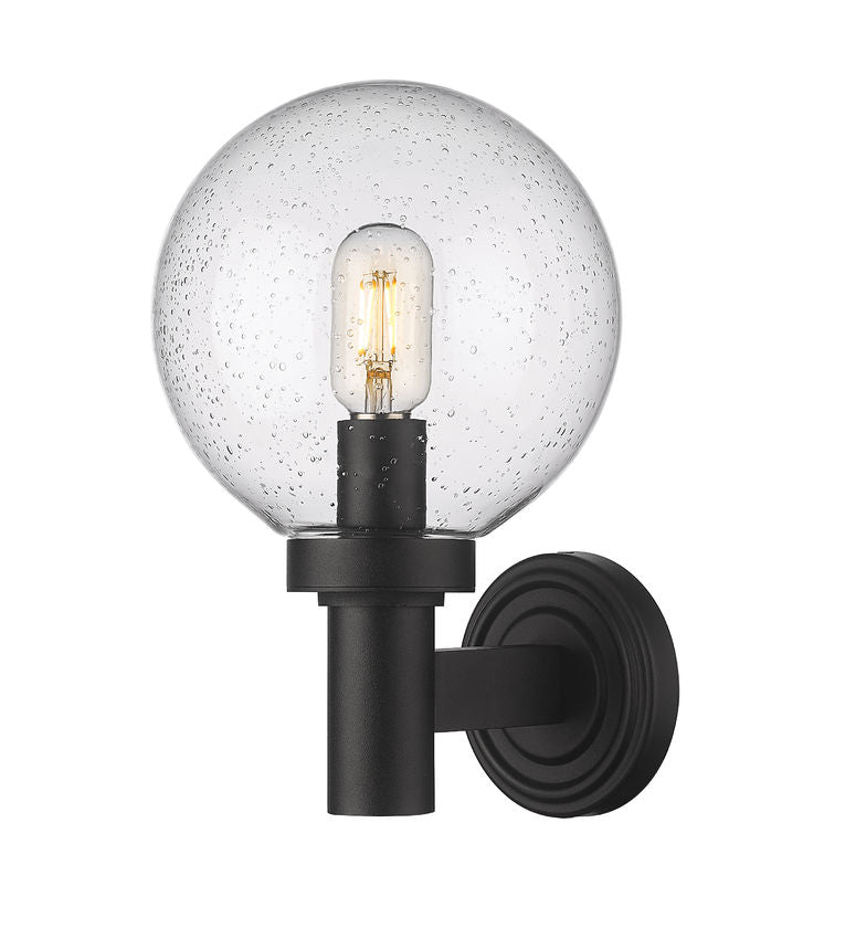 Z-Lite Laurent 8" 1-Light Black Aluminum Outdoor Wall Sconce With Clear Seedy Glass Shade