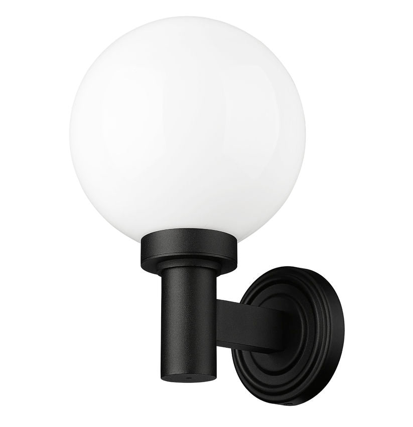 Z-Lite Laurent 8" 1-Light Black Aluminum Outdoor Wall Sconce With Opal Glass Shade