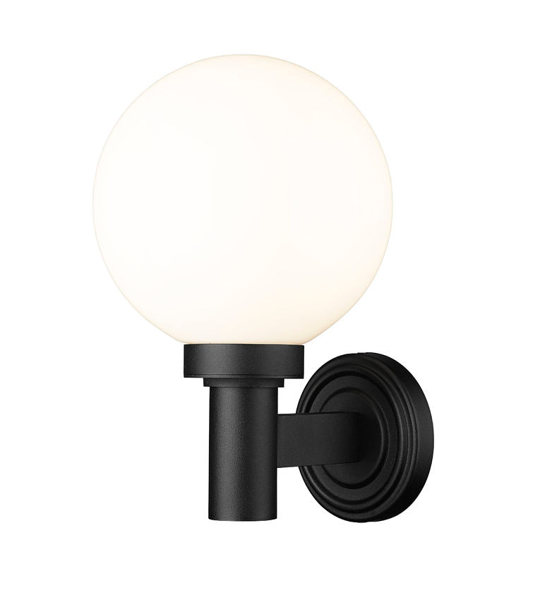 Z-Lite Laurent 8" 1-Light Black Aluminum Outdoor Wall Sconce With Opal Glass Shade