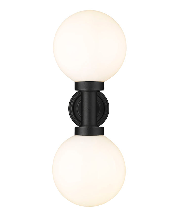 Z-Lite Laurent 8" 2-Light Black Aluminum Outdoor Wall Sconce With Opal Glass Shade