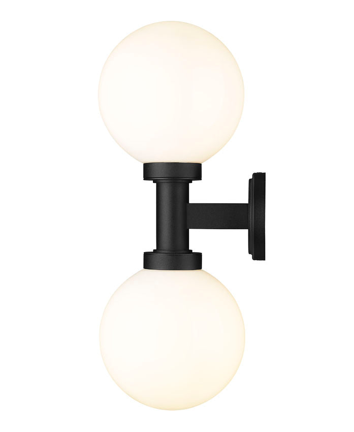 Z-Lite Laurent 8" 2-Light Black Aluminum Outdoor Wall Sconce With Opal Glass Shade