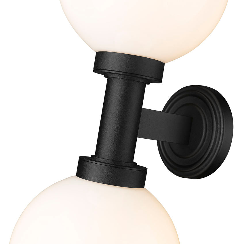 Z-Lite Laurent 8" 2-Light Black Aluminum Outdoor Wall Sconce With Opal Glass Shade