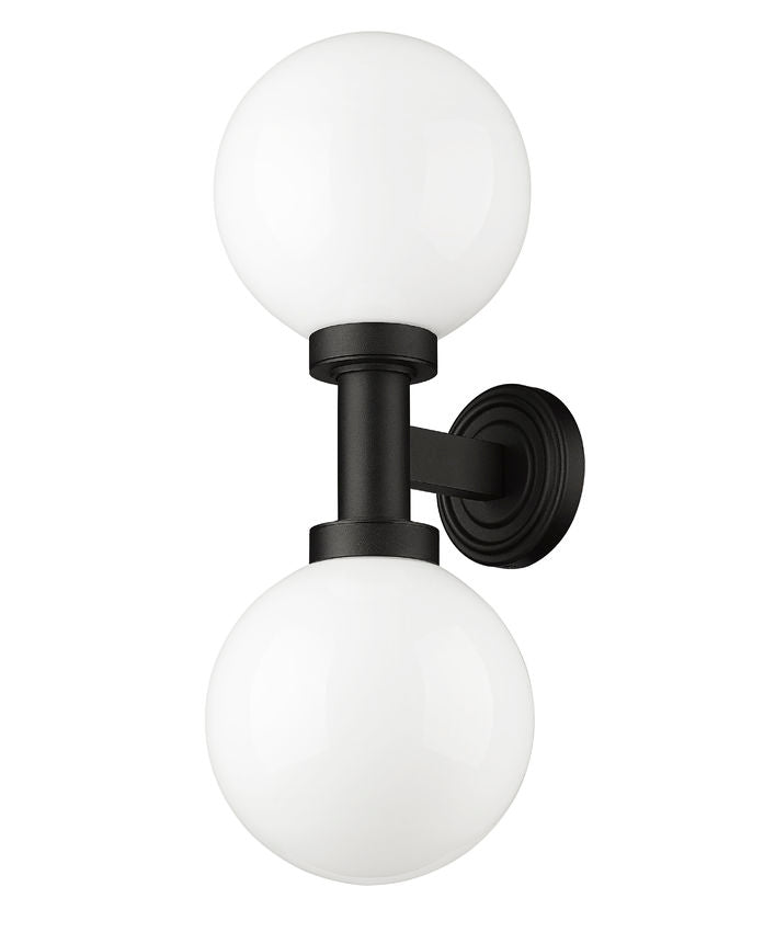 Z-Lite Laurent 8" 2-Light Black Aluminum Outdoor Wall Sconce With Opal Glass Shade