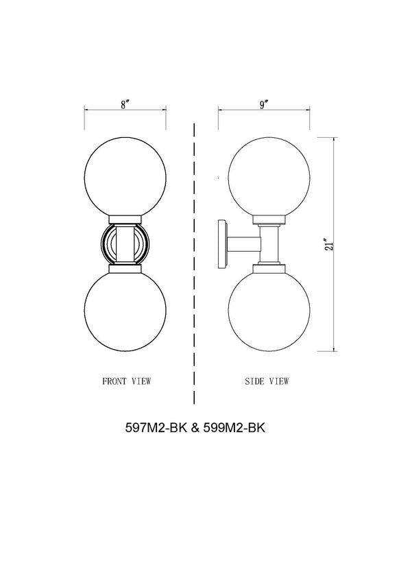 Z-Lite Laurent 8" 2-Light Black Aluminum Outdoor Wall Sconce With Opal Glass Shade
