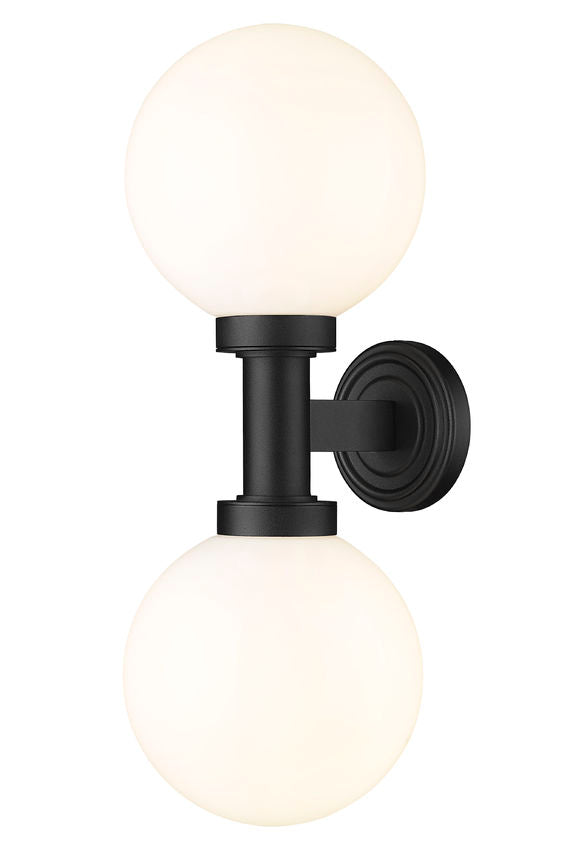Z-Lite Laurent 8" 2-Light Black Aluminum Outdoor Wall Sconce With Opal Glass Shade