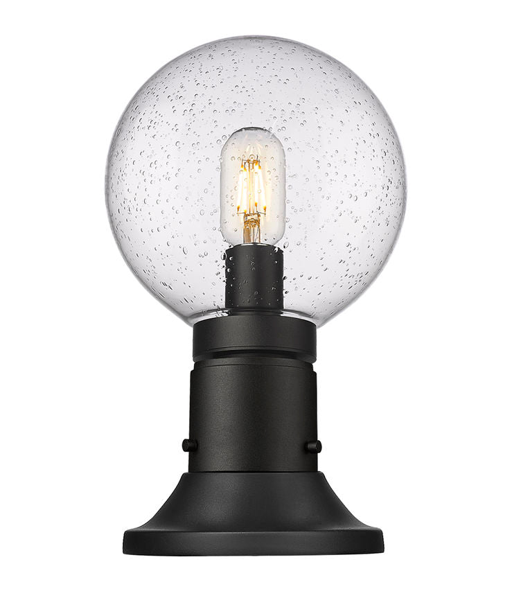 Z-Lite Laurent 8" W x 14" H 1-Light Black Outdoor Pier Mounted Fixture and Round Pier Mount Hardware With Clear Seedy Glass Shade