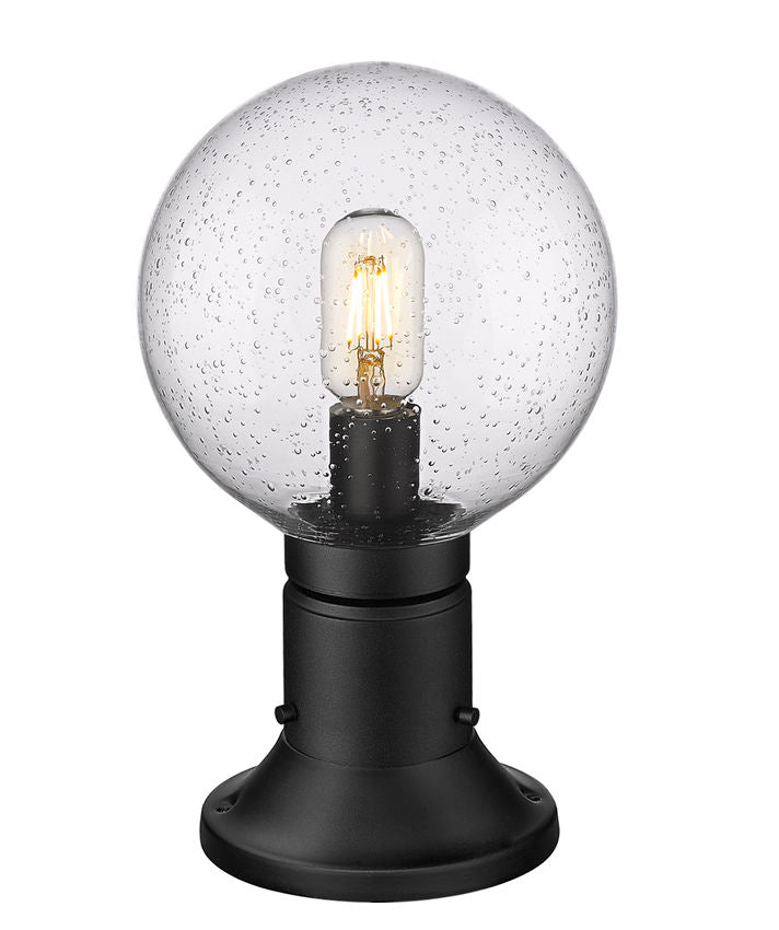 Z-Lite Laurent 8" W x 14" H 1-Light Black Outdoor Pier Mounted Fixture and Round Pier Mount Hardware With Clear Seedy Glass Shade