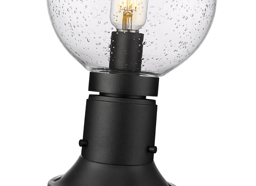 Z-Lite Laurent 8" W x 14" H 1-Light Black Outdoor Pier Mounted Fixture and Round Pier Mount Hardware With Clear Seedy Glass Shade