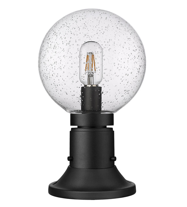 Z-Lite Laurent 8" W x 14" H 1-Light Black Outdoor Pier Mounted Fixture and Round Pier Mount Hardware With Clear Seedy Glass Shade