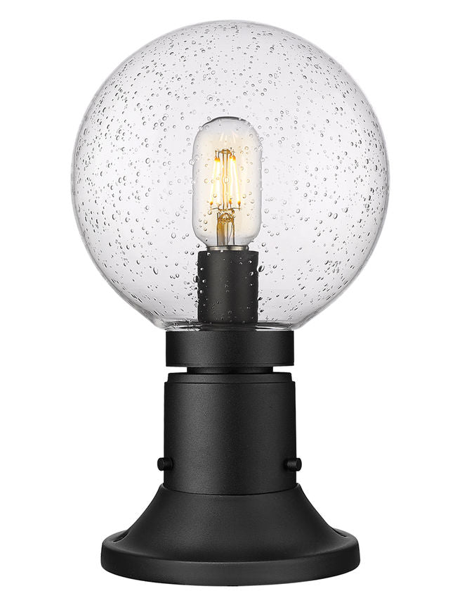 Z-Lite Laurent 8" W x 14" H 1-Light Black Outdoor Pier Mounted Fixture and Round Pier Mount Hardware With Clear Seedy Glass Shade
