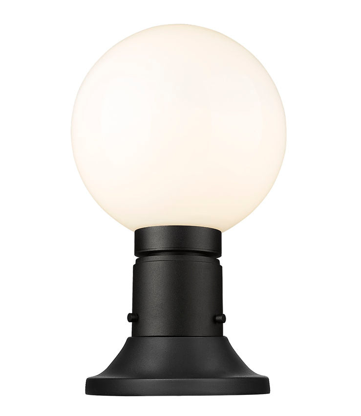Z-Lite Laurent 8" W x 14" H 1-Light Black Outdoor Pier Mounted Fixture and Round Pier Mount Hardware With Opal Glass Shade