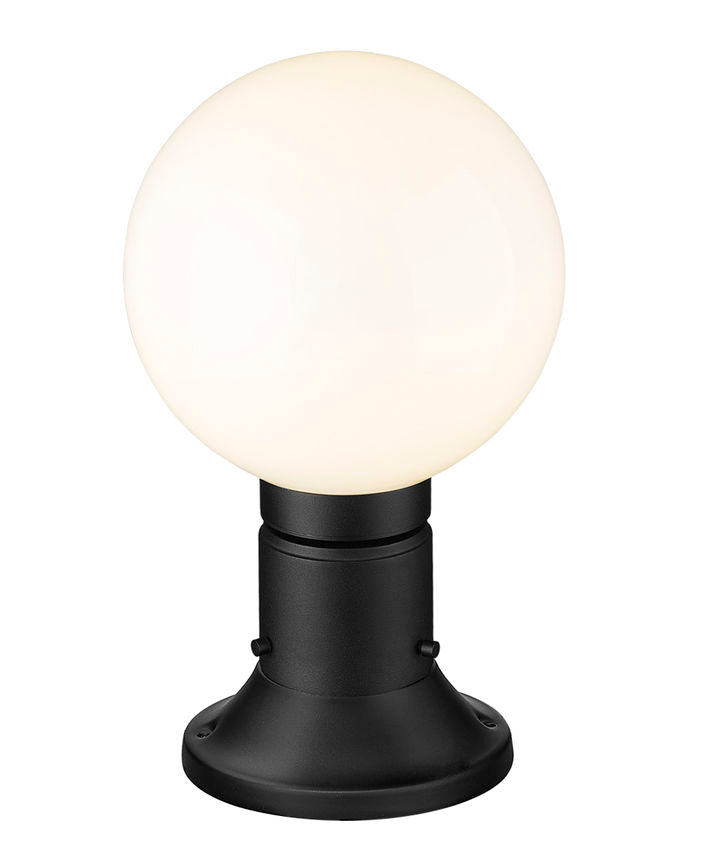 Z-Lite Laurent 8" W x 14" H 1-Light Black Outdoor Pier Mounted Fixture and Round Pier Mount Hardware With Opal Glass Shade