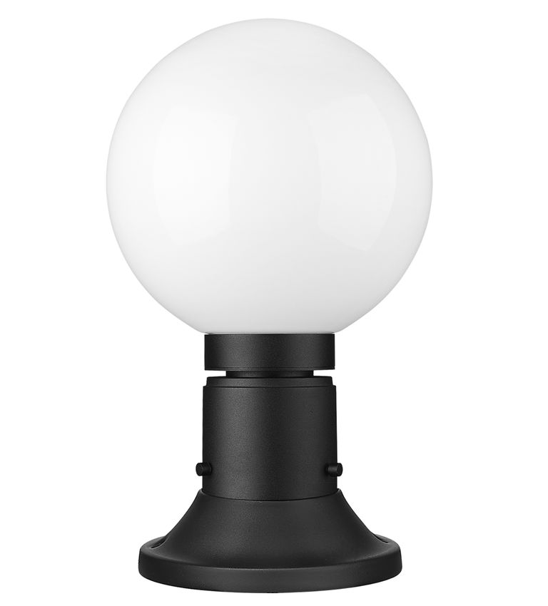 Z-Lite Laurent 8" W x 14" H 1-Light Black Outdoor Pier Mounted Fixture and Round Pier Mount Hardware With Opal Glass Shade