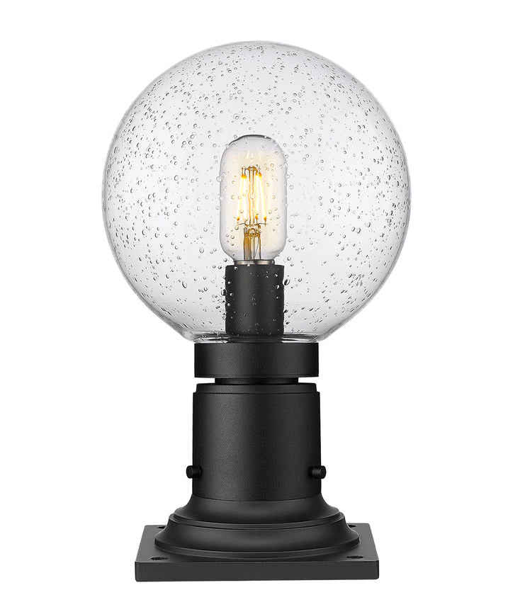 Z-Lite Laurent 8" W x 14" H 1-Light Black Outdoor Pier Mounted Fixture and Square Pier Mount Hardware With Clear Seedy Glass Shade