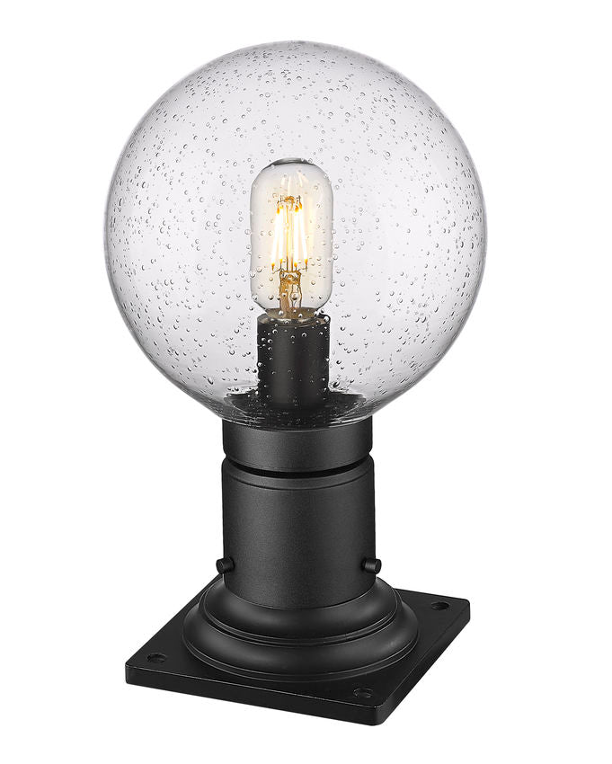 Z-Lite Laurent 8" W x 14" H 1-Light Black Outdoor Pier Mounted Fixture and Square Pier Mount Hardware With Clear Seedy Glass Shade