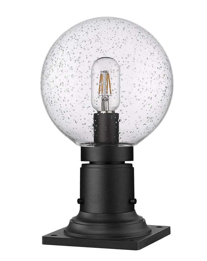 Z-Lite Laurent 8" W x 14" H 1-Light Black Outdoor Pier Mounted Fixture and Square Pier Mount Hardware With Clear Seedy Glass Shade