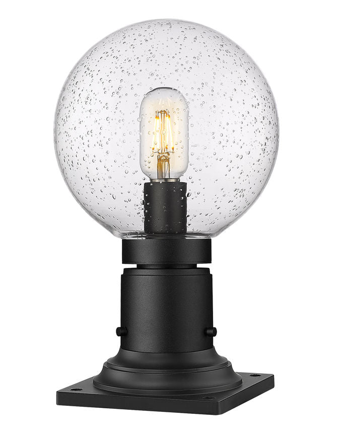 Z-Lite Laurent 8" W x 14" H 1-Light Black Outdoor Pier Mounted Fixture and Square Pier Mount Hardware With Clear Seedy Glass Shade
