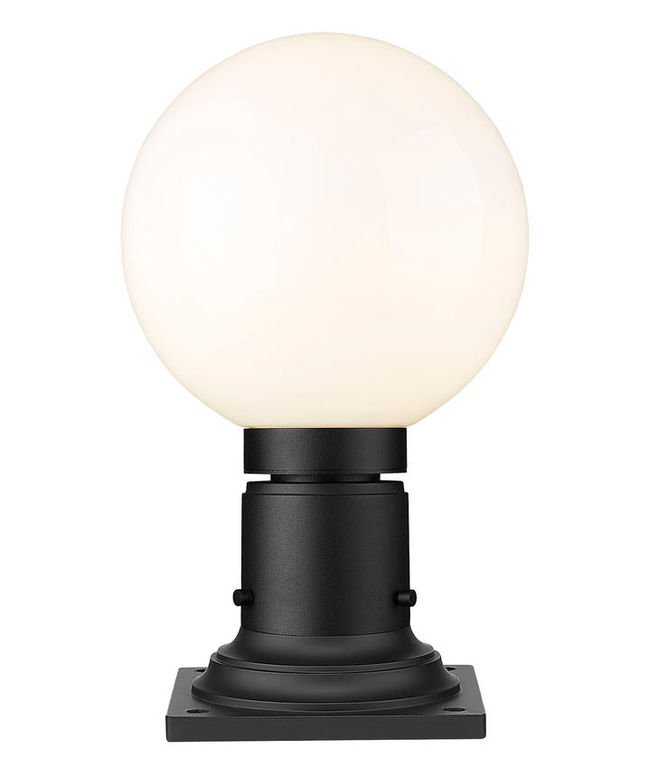 Z-Lite Laurent 8" W x 14" H 1-Light Black Outdoor Pier Mounted Fixture and Square Pier Mount Hardware With Opal Glass Shade