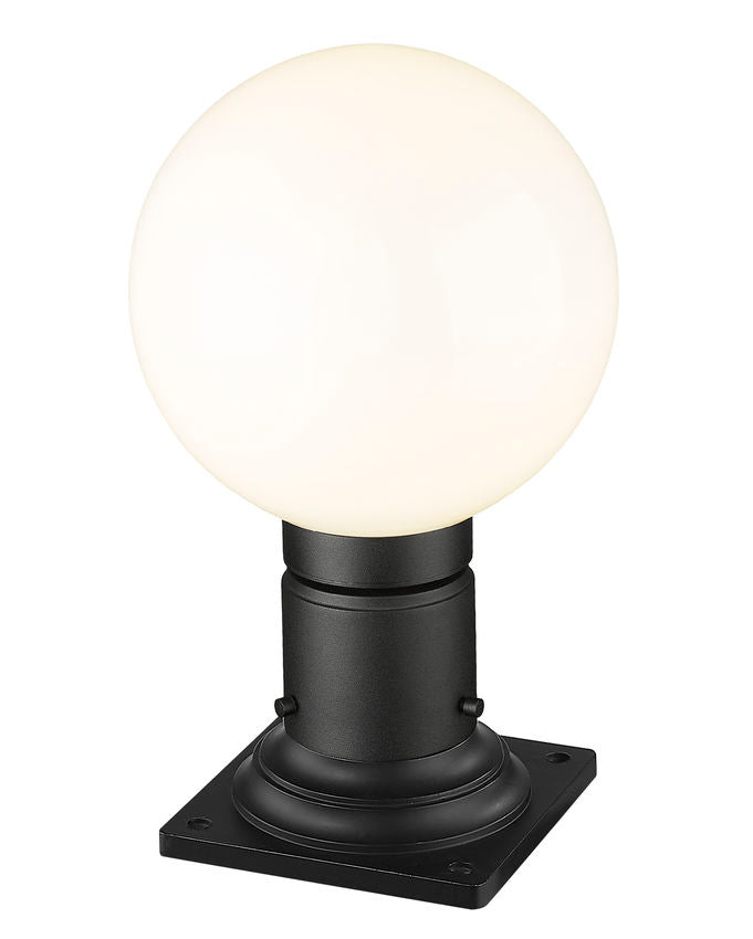 Z-Lite Laurent 8" W x 14" H 1-Light Black Outdoor Pier Mounted Fixture and Square Pier Mount Hardware With Opal Glass Shade