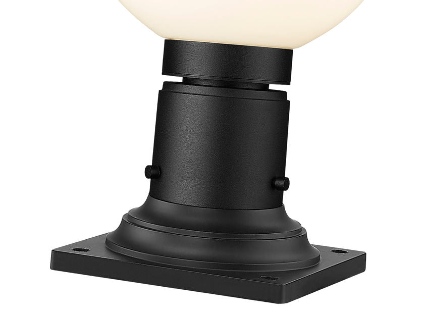 Z-Lite Laurent 8" W x 14" H 1-Light Black Outdoor Pier Mounted Fixture and Square Pier Mount Hardware With Opal Glass Shade