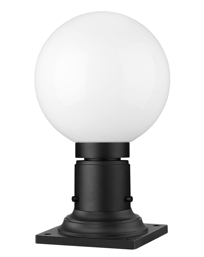 Z-Lite Laurent 8" W x 14" H 1-Light Black Outdoor Pier Mounted Fixture and Square Pier Mount Hardware With Opal Glass Shade