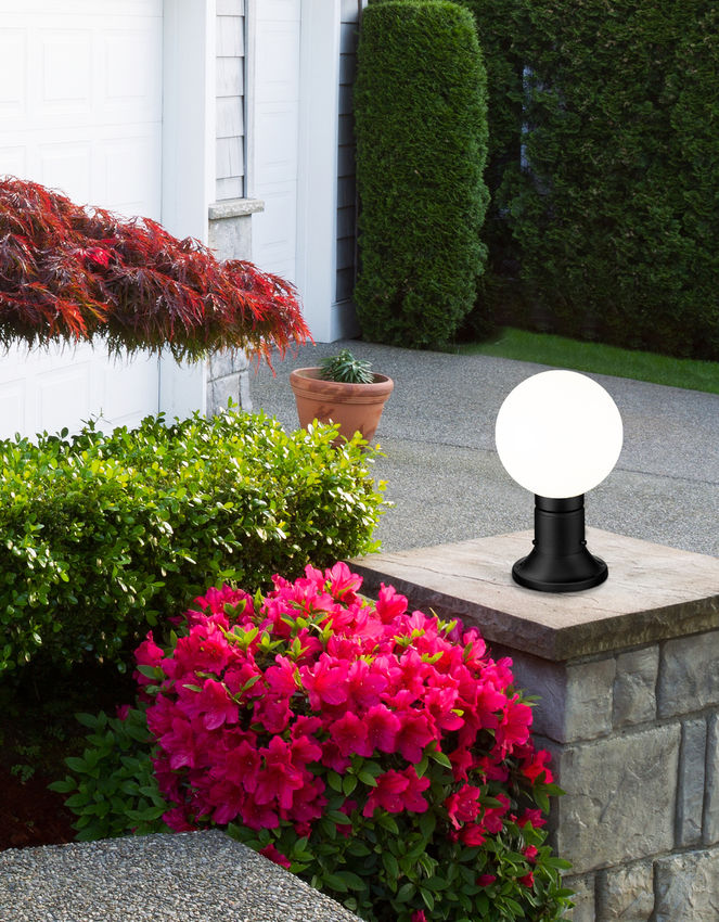 Z-Lite Laurent 8" W x 14" H 1-Light Black Outdoor Pier Mounted Fixture and Square Pier Mount Hardware With Opal Glass Shade