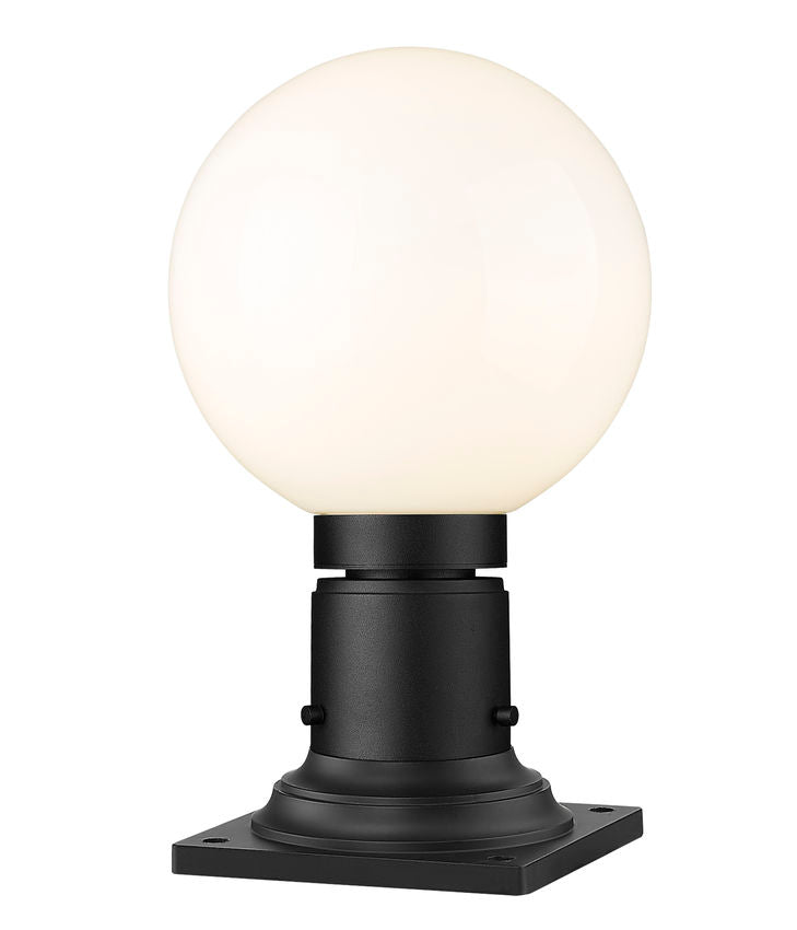 Z-Lite Laurent 8" W x 14" H 1-Light Black Outdoor Pier Mounted Fixture and Square Pier Mount Hardware With Opal Glass Shade