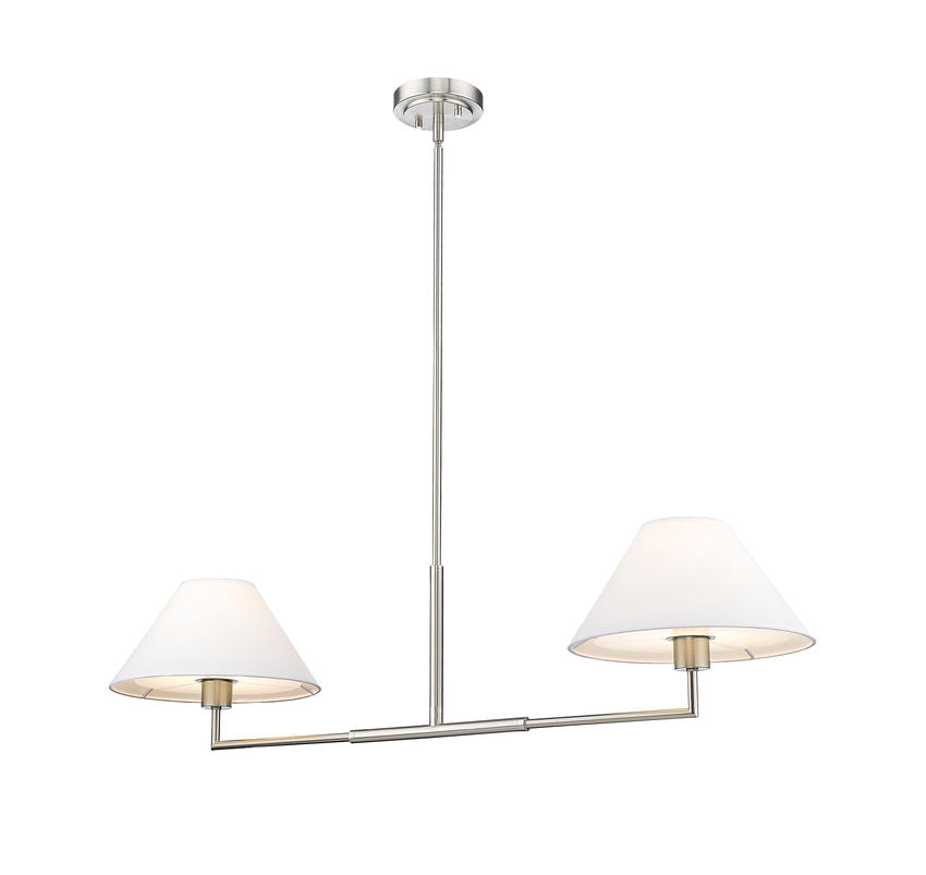 Z-Lite Leila 12" 2-Light Brushed Nickel Steel and White Linen Fabric Shade Chandelier