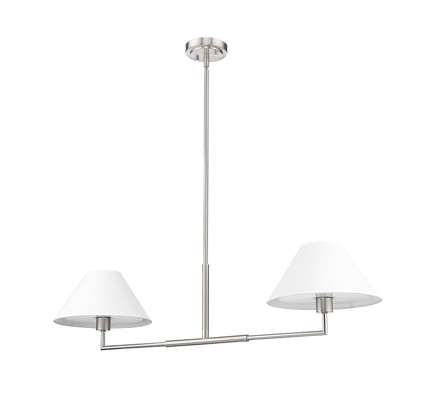 Z-Lite Leila 12" 2-Light Brushed Nickel Steel and White Linen Fabric Shade Chandelier