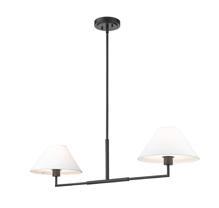 Z-Lite Leila 12" 2-Light Matte Black Steel and White Linen Fabric Shade Chandelier