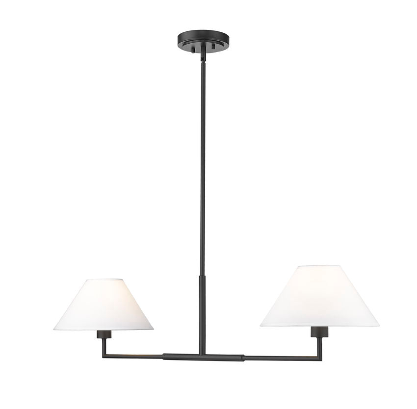 Z-Lite Leila 12" 2-Light Matte Black Steel and White Linen Fabric Shade Chandelier