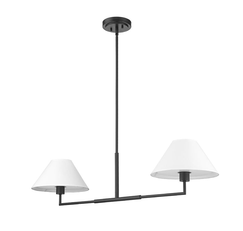 Z-Lite Leila 12" 2-Light Matte Black Steel and White Linen Fabric Shade Chandelier
