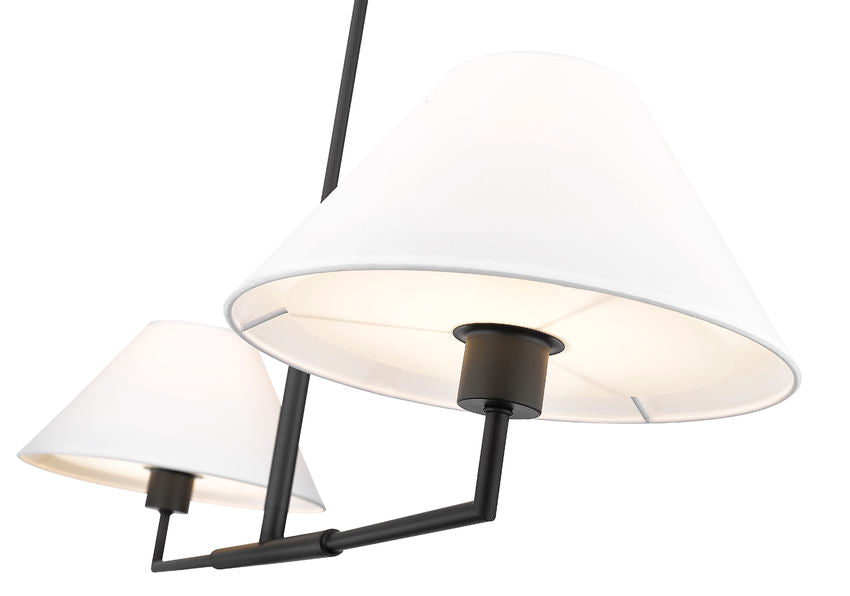 Z-Lite Leila 12" 2-Light Matte Black Steel and White Linen Fabric Shade Chandelier