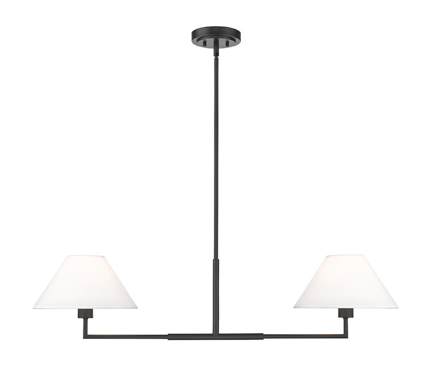 Z-Lite Leila 12" 2-Light Matte Black Steel and White Linen Fabric Shade Chandelier