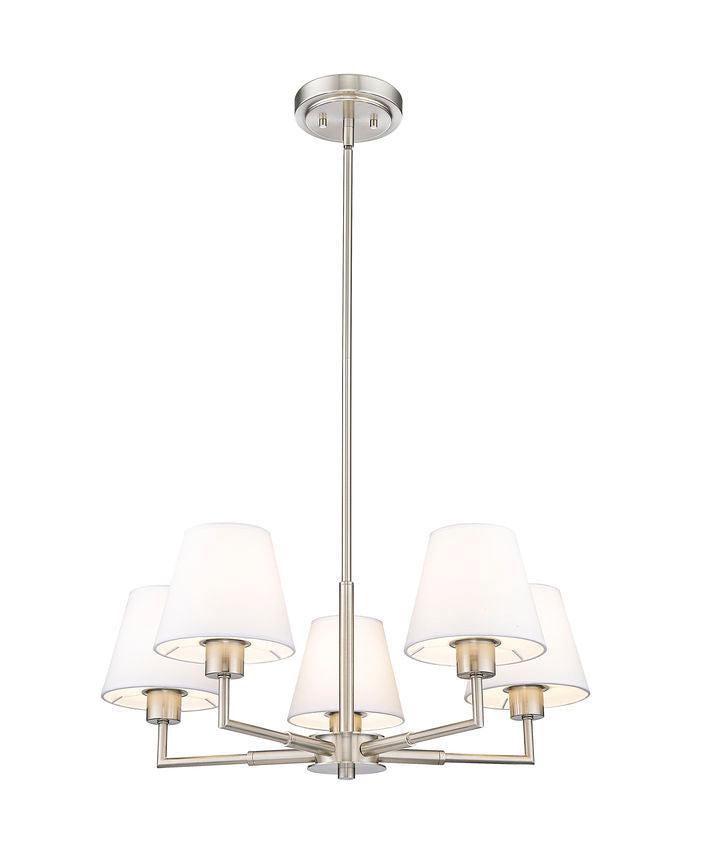 Z-Lite Leila 26" 5-Light Brushed Nickel Steel and White Linen Fabric Shade Chandelier