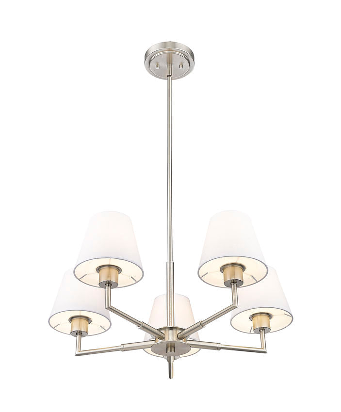 Z-Lite Leila 26" 5-Light Brushed Nickel Steel and White Linen Fabric Shade Chandelier