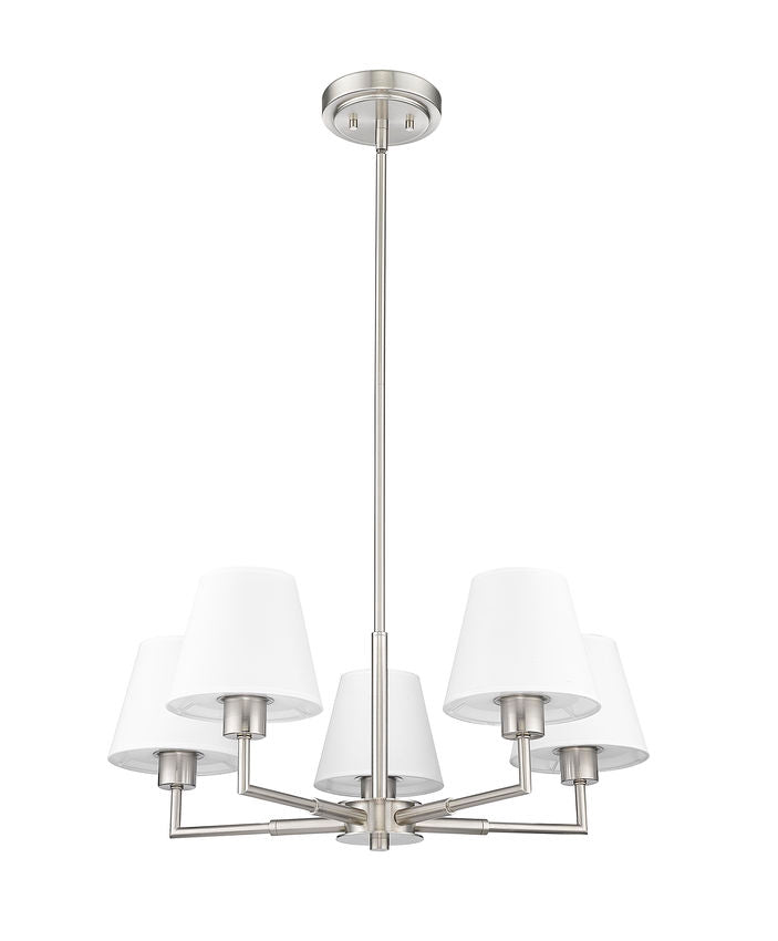 Z-Lite Leila 26" 5-Light Brushed Nickel Steel and White Linen Fabric Shade Chandelier